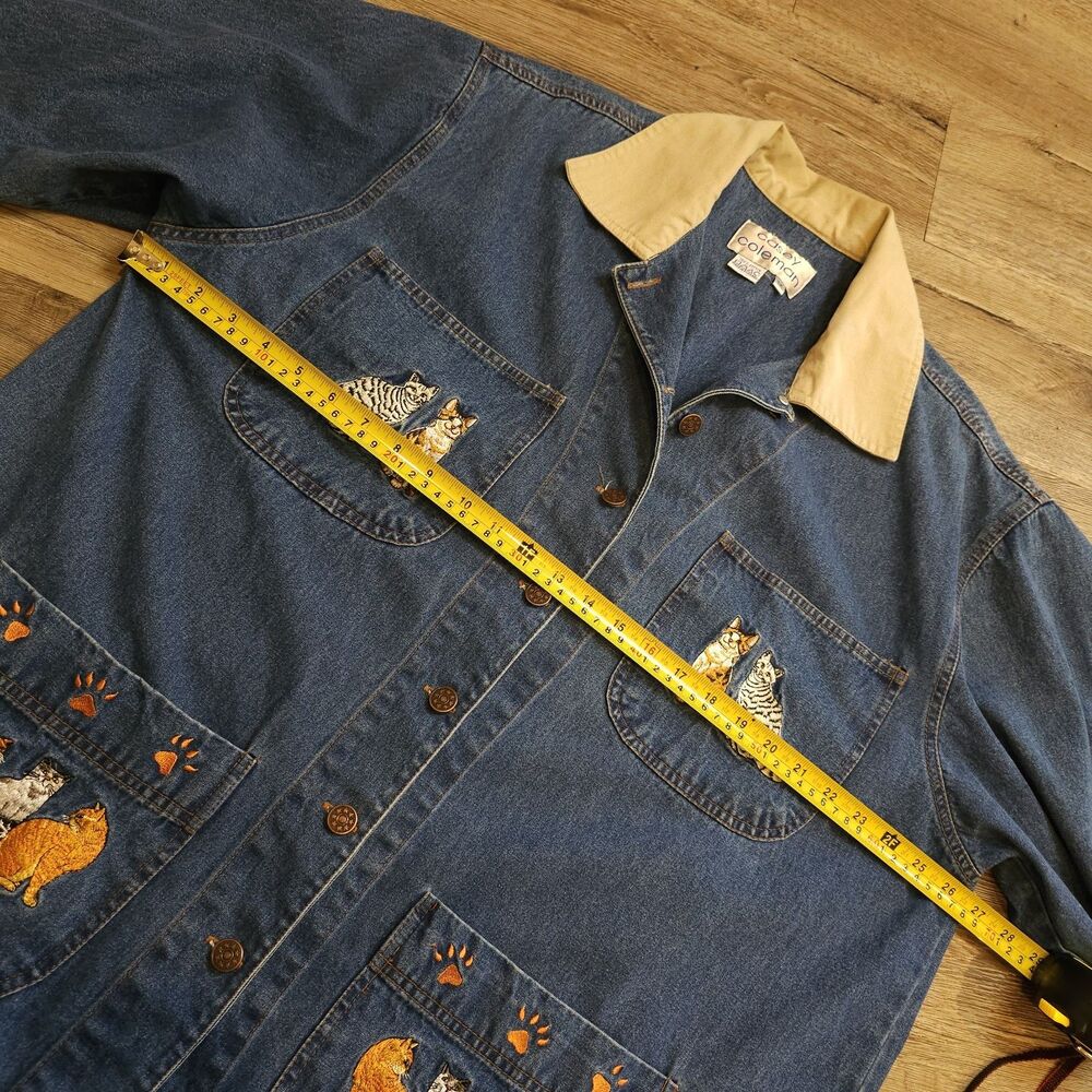 denim chore jacket 1x cat embroidery barn coat blue cottagecore spring denim - Picture 3 of 12